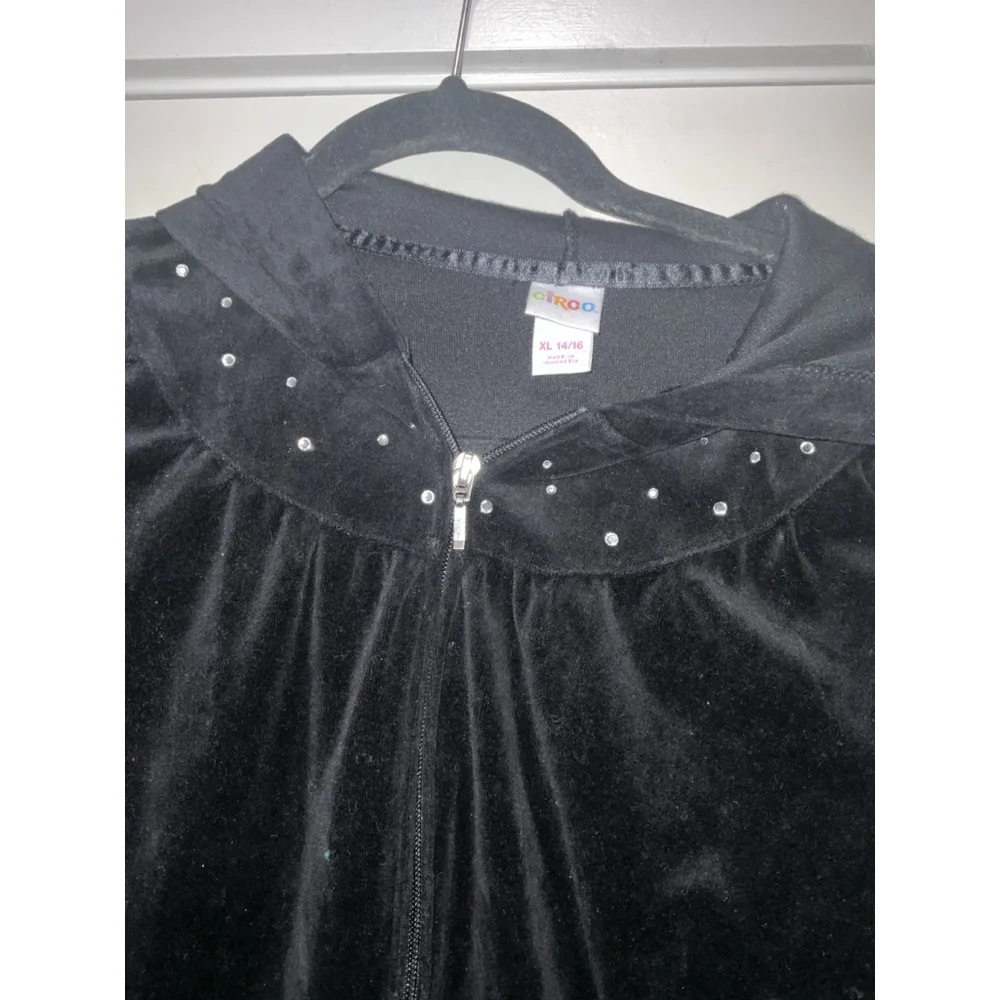 CIRCO Girls Zip Hoodie Jeweled Accents Black Velour Jacket Size 14/16